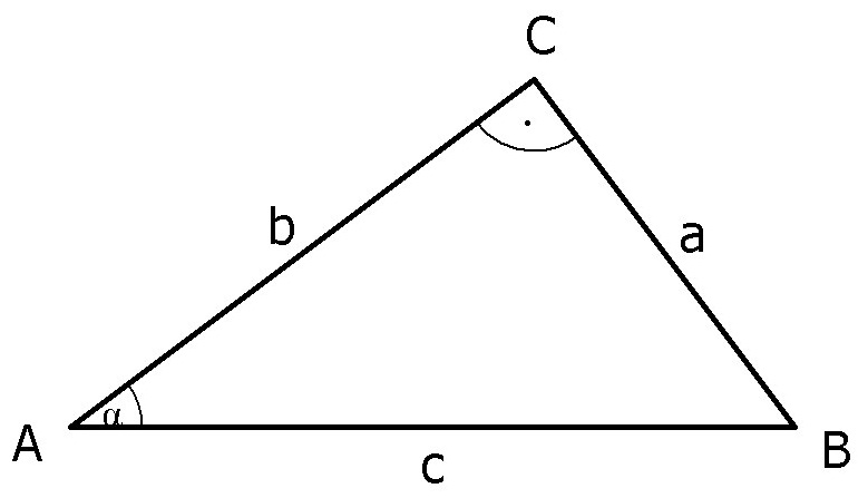 rechtwinkliges Dreieck mit typischen Bezeichnungen